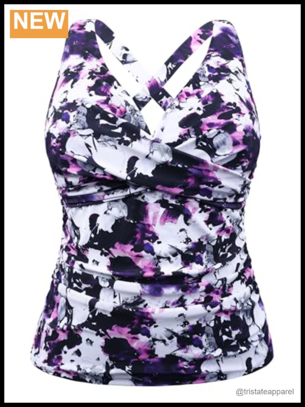 Underwire Tankini Top Plus Size Tummy Control V-Neck Cross-Back Swimsuit